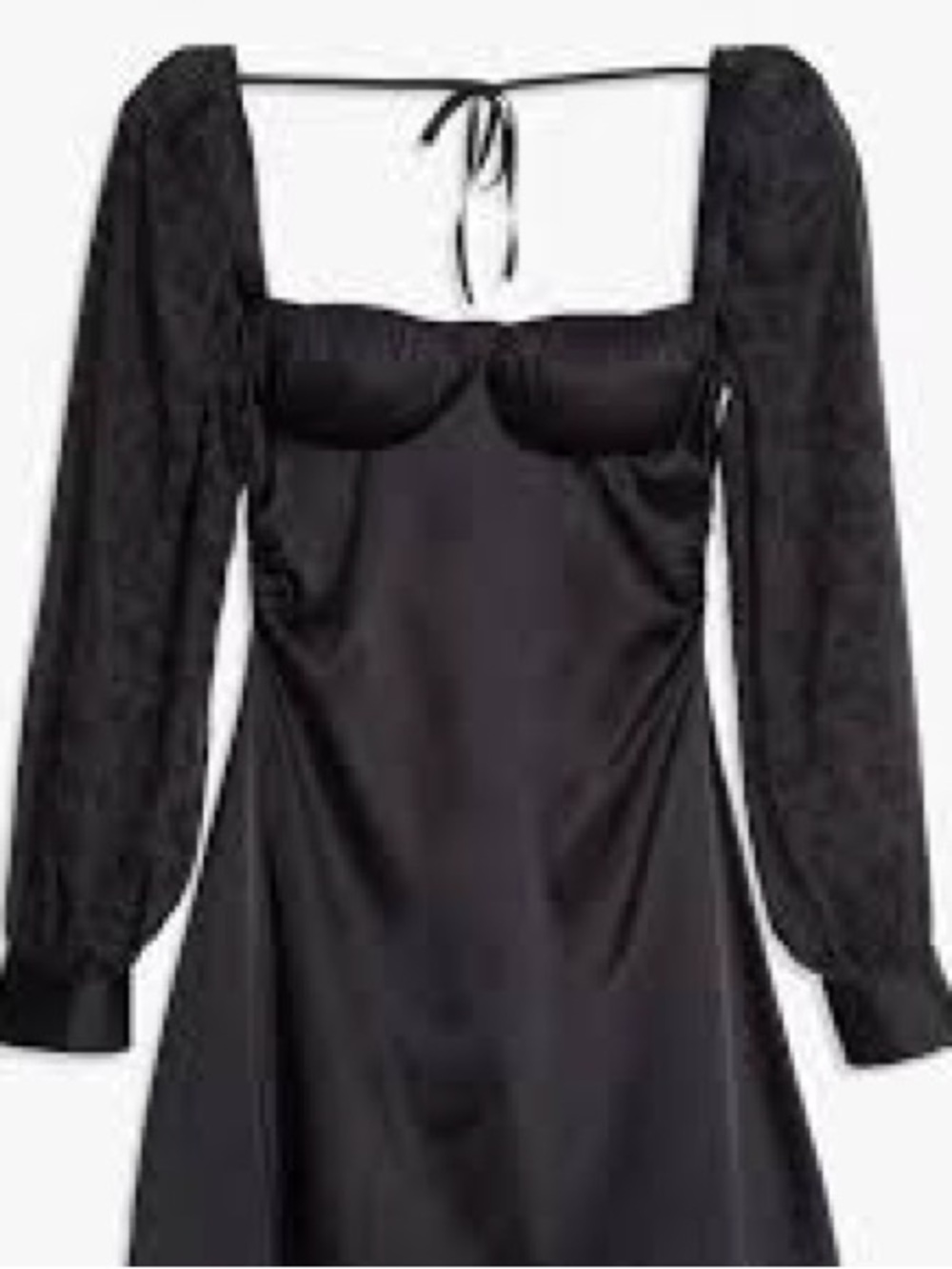 DANIELLE BERNSTEIN Black Satin Square-Neck Mini Dress with Lace Sleeves